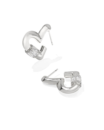 Kendra Scott Emery Heart Hoop- Silver with White CZ